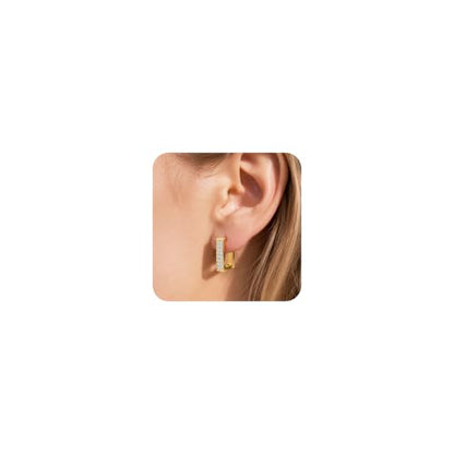 Silver Hoop Earrings for Women Gold Square Huggie Earring for Daily Wear | ALEXCRAFT Hypoallergenic Small Cubic Zirconia Silver Earring Thin Hoop Huggie Earrings for Women Fashion Jewelry Gifts - color: 14K Gold