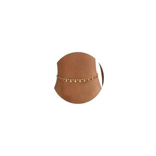 18K Gold Plated Ankle Bracelets for Women Stainless Steel Anklet with Star Cross Disc Coin Teardrop Charms Waterproof Thin Chain Ankle Jewelry Gift for Her - style: Square-Gold