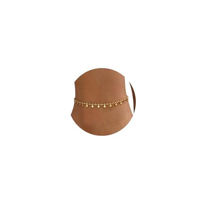 18K Gold Plated Ankle Bracelets for Women Stainless Steel Anklet with Star Cross Disc Coin Teardrop Charms Waterproof Thin Chain Ankle Jewelry Gift for Her - style: Square-Gold