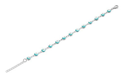 Women's Charm Enamel Evil Eye Protection Link Chain Bracelet - color: Silver,Turquoise