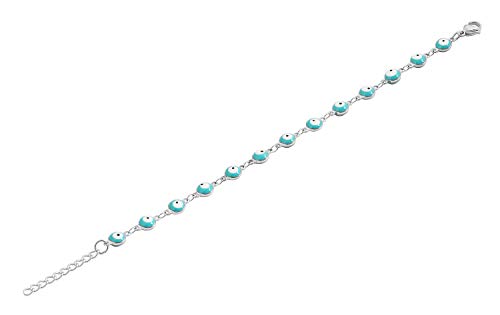 Women's Charm Enamel Evil Eye Protection Link Chain Bracelet - color: Silver,Turquoise