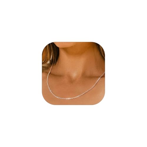 FOCALOOK Womens Chain Necklace, 1/1.4/2mm Thin Cable Link Necklace Chain | Hypoallergenic 316L Stainless Steel, Non Tarnish, Sturdy Chain for Pendants, 14K Gold Plated/Silver/Rose Gold/Black, 14-30" - color: 1.4mm Silver, size: 20 Inch