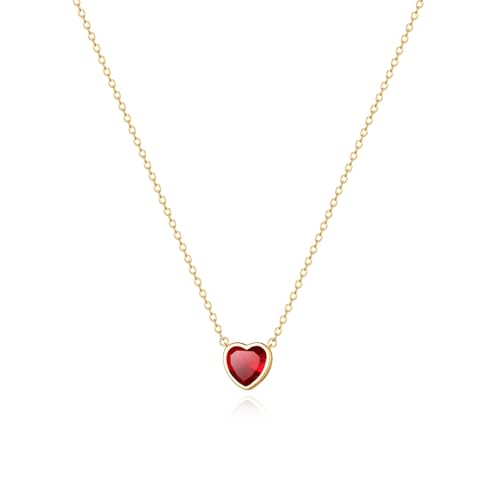 Zeffy Dainty Gold Heart Necklace for Women Trendy 14K Gold/Silver Plate Cute Heart Pendant Choker Necklaces Gold Love Heart Chain Necklace for Women Dainty Gold Jewelry Gifts for Women - style: Tiny Red Heart Necklace-Gold