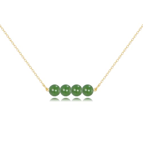 KECHO 14K Real Gold Beads Pendant Necklace Solid Yellow Gold Jewelry Anniversary Birthday Gifts for Women - color: Green Jade 4