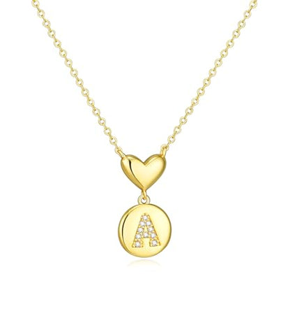 Howoo 14K Gold Plated Initial Necklace for Women Heart Necklace for Women Round Zircon Letter Pendant Plated Adjustable Necklaces Birthday Galentines Valentine Gifts Jewelry - color: A, style: style 1