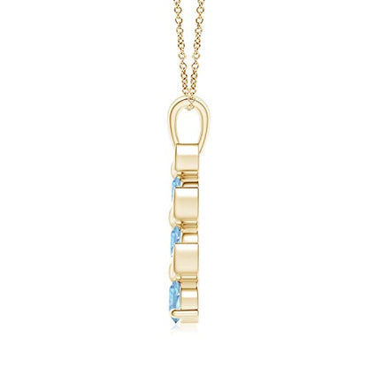 Angara Natural Aquamarine Pendant for Women | Round Aquamarine Three Stone Pendant Necklace in 14K Solid Gold/Platinum With 18" Chain | March Birthday, Anniversary, Gemstone Jewelry Gift