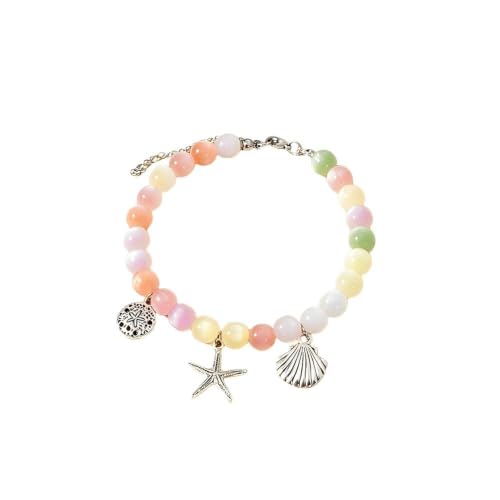 COLORFUL BLING Dopamine UV Reactive Color Changing Resin Beaded Anklet for Women Boho Starfish Seashell Turtle Dolphin Charm Foot Chain Summer Beach Vacation Jewelry - style: style 2