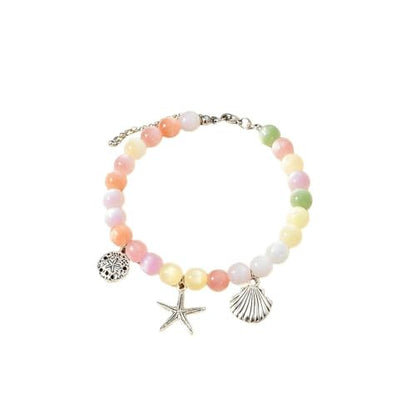 COLORFUL BLING Dopamine UV Reactive Color Changing Resin Beaded Anklet for Women Boho Starfish Seashell Turtle Dolphin Charm Foot Chain Summer Beach Vacation Jewelry - style: style 2