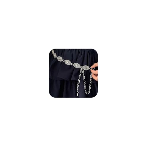 Longita Silver Gold Chain Belt Chain Belt for Women Fashion Plus Size Gold Waist Chains Metal Turquoise Sun Coin Waist Belts Chains Layered Trendy Belly Belts for Women Dress Vintage Accessories - color: A - daisy - silver