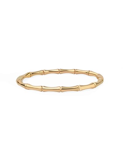 Gold Bamboo Bangle Bracelet for Women – 18K Gold Plated Stainless Steel Slip-On Oval Bangle – Hypoallergenic Waterproof Tarnish Resistant – Minimalist Stackable Jewelry – Gift for Her