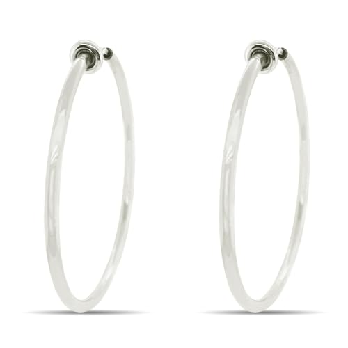 Clip On Spring Hoop Earrings for Non-Pierced Ears - color: White, size: 40mm