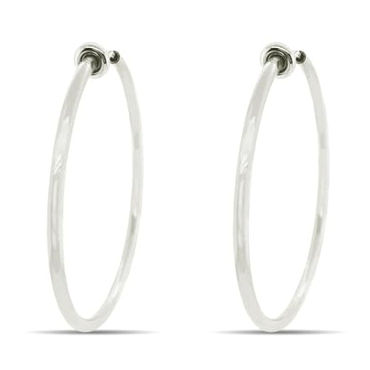 Clip On Spring Hoop Earrings for Non-Pierced Ears - color: White, size: 40mm