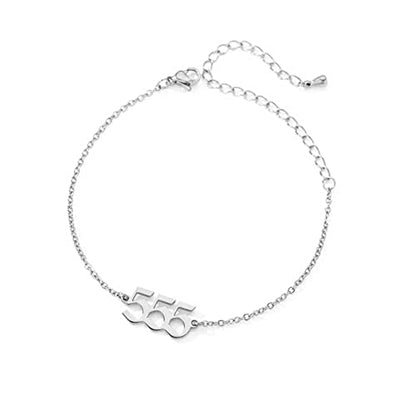 PAMTIER Angel Number Ankle Bracelet for Women Adjustable Chain | Stainless Steel, Dainty Simple Numerology Jewelry Gift - color: 5.5+2.8inch, Silver 555