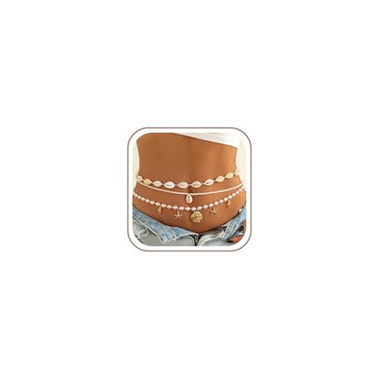 3PCS Gold Waist Chain for Women, Boho Layered 14K Gold Plated Belly Belt Chains Beach Waist Beads Chain, Body Chain for Women Summer Jewelrys Set - style: gd-layered chain