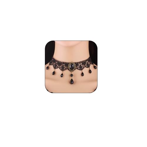 Gothic Lace Choker Vampire Necklace for Women,Black Lace Red Crystal Pendant Necklaces for Halloween,Goth Black Necklace Jewelry Witch Costume Vampire Accessories - style: Style-A1