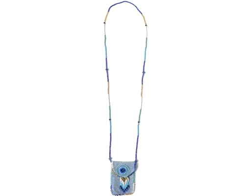 Mia Jewel Shop Authentic Leather Suede Medicine Pouch Seed Bead Fringe Dangle Necklace - Womens Fashion Handmade Bags Boho Travel Accessories - color: Light Blue