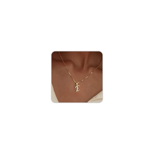 Initial Necklace for Women, 14K Gold Silver Plated Box Chain Letter Pendant, Trendy Name Necklace, Dainty Personalized Charm Jewelry Gift for Her - color: Gold, style: E