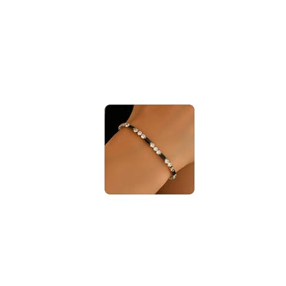 Tennis Bracelet for Women 18K Gold Plated White Red Green Black Blue Pink 3mm Cubic Zirconia Bracelet Dainty Diamond Adjustable Bracelet Trendy Jewelry Gift - color: Black Tennis-Gold