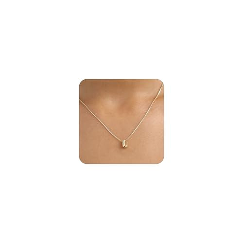 14K Gold Plated Bubble Letter Necklace, Tarnish Free and Waterproof Dainty Initial Necklace for Women, Trendy Personalized Gold Jewelry Gift for Her - color: Gold, style: L