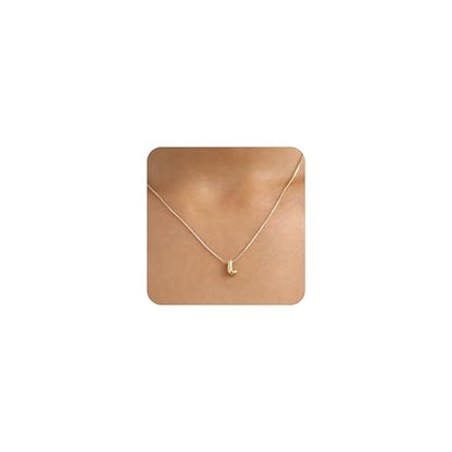 14K Gold Plated Bubble Letter Necklace, Tarnish Free and Waterproof Dainty Initial Necklace for Women, Trendy Personalized Gold Jewelry Gift for Her - color: Gold, style: L