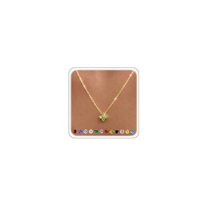Calimt Dainty Clover Birthstone Gold Necklace for Women CZ 14K Gold Plated | Non Tarnish,Diamond Pendant Necklace,Trendy adjustable necklace,stack CZ Necklace, Bridesmaid Birthday prom Christmas Gift - color: Olive Green