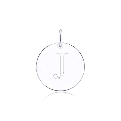 Sterling Silver Mini Initial Disc Round Charm Pendant for Women - color: J