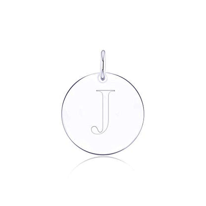 Sterling Silver Mini Initial Disc Round Charm Pendant for Women - color: J