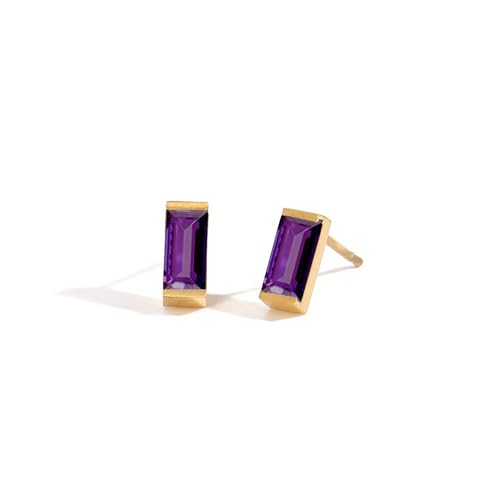 Birthstone Stud Earrings for Women 18K Gold Plated Stainless Steel Crystal Earrings Birthday Gift - color: 02 February