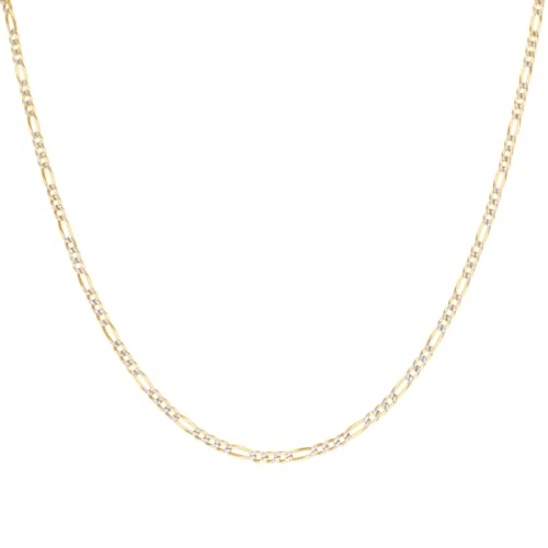 JewelryWeb 925 Sterling Silver Pave Super Flat Figaro Chain Two Tone 2.6mm Anklet Anklet for Women and Men - size: 9 inches