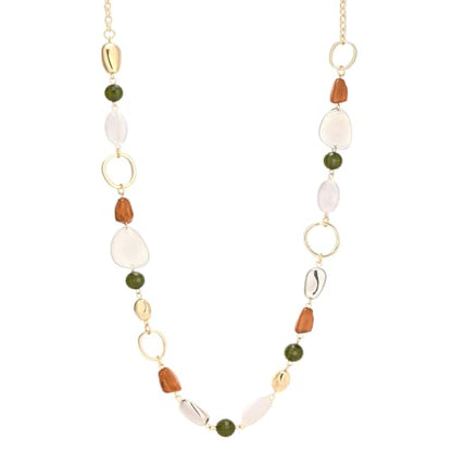 Long Gold Boho Necklaces for Women Beaded Statement Chain Long Necklace Gold Costume Jewelry Birthday Gifts for Her - color: 93-Brown Green