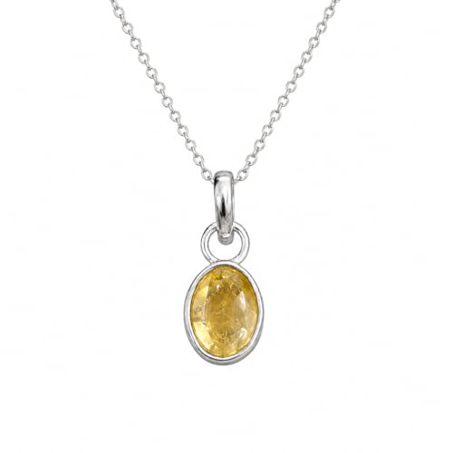 925 Sterling Silver Natural Turquoise Gemstone Pendant Necklace for Women Boho Necklace For Her - color: Citrine, style: Oval