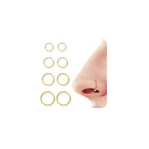 4/5/8 pcs 16G/18G/20G 316L Surgical Steel Hinged Nose Rings Hoops Lip Septum Rings Helix Conch Rook Cartilage Tragus Earrings Piercing Jewelry Black Silver Gold Plated Nose Rings Women Men - color: Gold - 16G (6mm-12mm) - 8PCs