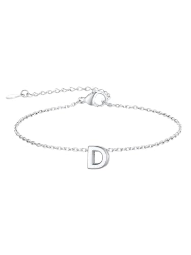 FindChic Initial Bracelets for Women Waterproof Stainless Steel Chain | 14K Gold Plated /Silver Letter A-Z Adjustable Monogram Charm Bracelet Dainty Gift for Women Wife Friend with Gift Box - color: Silver, size: letter D