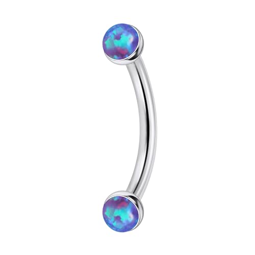 Jenxnjsjo F136 Titanium 16g 6/8/10mm Opal Eyebrow/Rook/Snug/Vertical-Labret/VCH/Snake-Eyes/Anti-Tragus/Christina/Daith/Belly-Button/Bridge/Hood/Surface Curved Barbell Piercing Jewelry for Women Men - color: Purple Opal, size: 6 mm