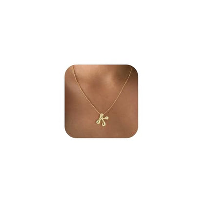 Bheop Initial Necklace for Women, Gold Silver A-Z Bubble Letter Necklace | Chunky Personalized Monogram Name Pendant, Cute Balloon Charm, Dainty Beaded Chain, Trendy Jewelry Gifts, Non Tarnish - color: Gold, style: K