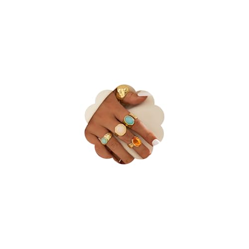 Chunky Gold Gemstone Ring Set for Women Adjustable Stackable Statement Rings Punk Geometric Turquoise Minimalist Jewelry - style: A-Gold