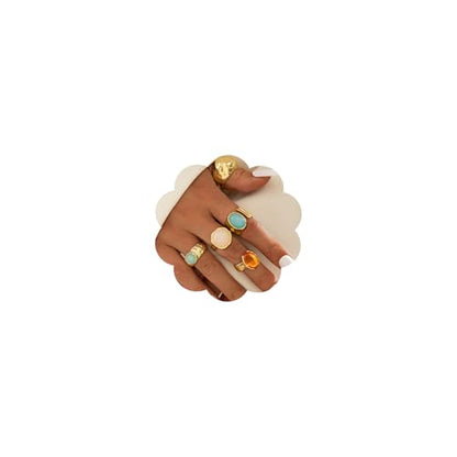 Chunky Gold Gemstone Ring Set for Women Adjustable Stackable Statement Rings Punk Geometric Turquoise Minimalist Jewelry - style: A-Gold