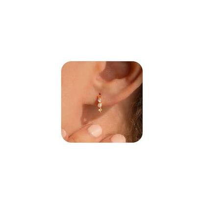 Gold Opal Huggie Earrings for Women, Minimalist Small Hoop Earrings with Zircons - color: gold B