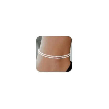 Nanafast Women's Ankle Bracelets, Sparkling Multi-layer Anklet Bracelets for Women, Adjustable Shiny Gold/Silver Anklets for Women, Beach Cute Anklets Jewelry for Summer - color: 2layersSilver