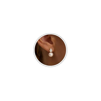 Pearl Earrings for Women Trendy Dainty Wedding Earring 14K Gold Plated/Silver Plated Dainty Cute Drop Dangle Pearl Earrings Studs Hypoallergenic CZ Diamond Wedding Earrings for Brides Prom Jewelry Gift for Women - color: 02.Gold drop