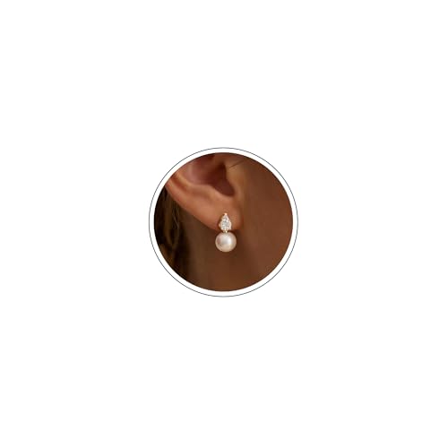 Pearl Earrings for Women Trendy Dainty Wedding Earring 14K Gold Plated/Silver Plated Dainty Cute Drop Dangle Pearl Earrings Studs Hypoallergenic CZ Diamond Wedding Earrings for Brides Prom Jewelry Gift for Women - color: 02.Gold drop