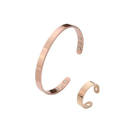 Calming Bracelet Ring Set for Women, Menopause Bracelets Adjustable Bangle Stainless Steel Cuff Climacterium Anxiety Stress Relief Energy Open Jewelry Gift - color: Rose Gold + Rose Gold