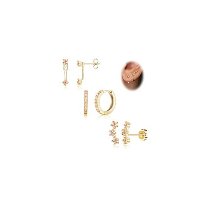 3 Pairs Dainty Small Earrings Set for Women Trendy, Birthstone Stud Huggie Hoop Jacket Stack for Cartilage Helix, Gold Plated Hypoallergenic Cute Women Fashion Accessories Western Jewelry Gifts - color: 11Champagne-Nov (Gold)