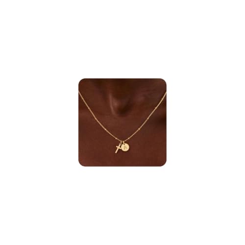Turandoss Cross Necklaces for Girls, Faith Baptism Jewelry Birthday Gifts | 14K Gold Plated Initial A-Z Cross Pendant Necklace Trendy Birthday Jewelry Gifts for 8 9 10 11 12 13 14 15 16 Teen Girls - color: Gold-A