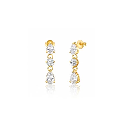 Mchic Dangle Earrings for Women: 18K Gold Plated CZ Drop Earrings Dainty Trendy Hypoallergenic Teardrop Bridal Wedding Style, Sparkly Elegant Dangling Jewelry Gift for Women Bridesmaid Prom Formal - color: Style 4-Gold