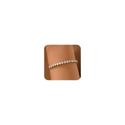 18K Gold Plated Tennis Bracelets for Women, Adjustable Cubic Zirconia Bracelet with Multi-color 4mm CZ Diamond Paperclip Chain, Dainty Trendy Birthday Bridal Jewelry Gifts for Women Daily Party Wear - color: White