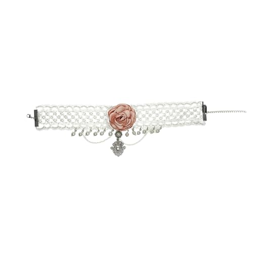 Elegant Gothic Lolita Lace Rose Choker Necklace Vintage Pearl Necklaces Halloween Victorian Lolita Costume Accessories Bridal Wedding - color: J