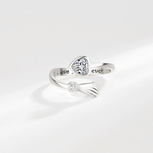Granddaughter Daughter Hug Ring For Hope Rings, Stainless Steel Inspirational Jewelry Engraved Always With You Love You Forever Message Adjustable Non Tarnish Jewelry Birthday Gift Card - color: LYF Blue Diamond