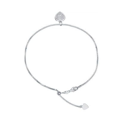 LeCalla 925 Sterling Silver Adjustable Anklets for Women | Women's Anklet Bracelets Foot Jewelry | Chain Link Anklets Silver Jewelry | Summer Beach Jewelry for Wife Girlfriend Her - color: CZ Heart Bolo