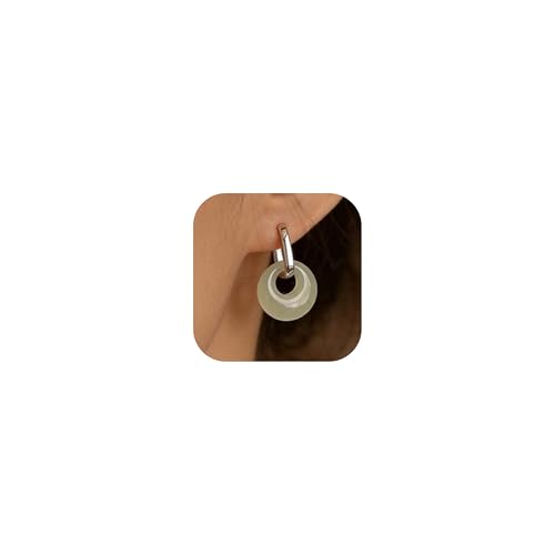 Jade Earrings for Women Chunky Hoop Double Hoop Jade Dangle Earrings Crystal Huggie Jewelry - color: A2:silver white jade earrings